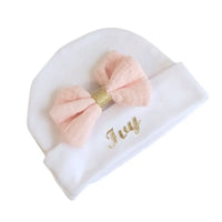 Bonnet de naissance Personnalisé coton noeud rose