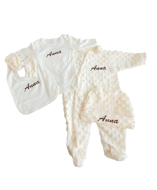 Ensemble Pyjamas naissance grenouillère en minky personnalisé