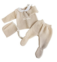 Ensemble laine bébé Personnalisé beige avec beguin