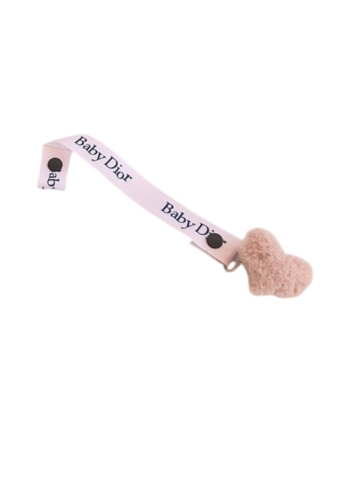 Attache tétine baby dior en ruban gros grain rose