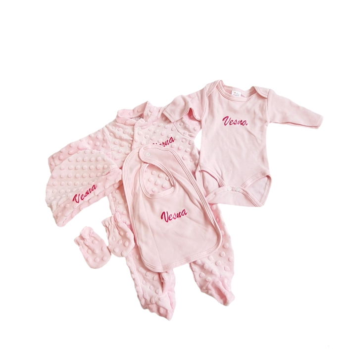 Ensemble pyjamas Naissance grenouillère en minky personnalisé