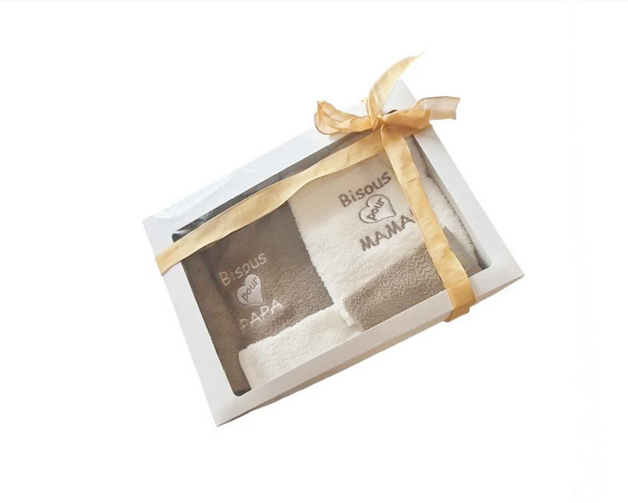 Coffret serviette adulte coffret cadeau fête mariage, cadeau parents papa et maman, serviette de bain