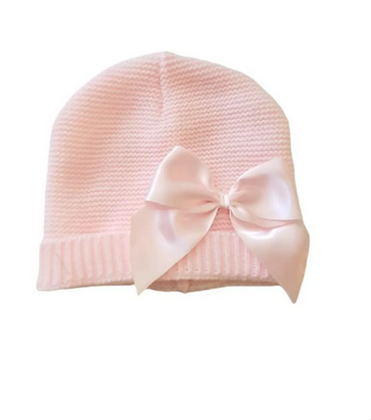 Bonnet naissance en laine  rose