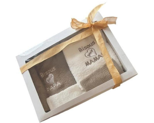 Coffret serviette adulte coffret cadeau fête mariage, cadeau parents papa et maman